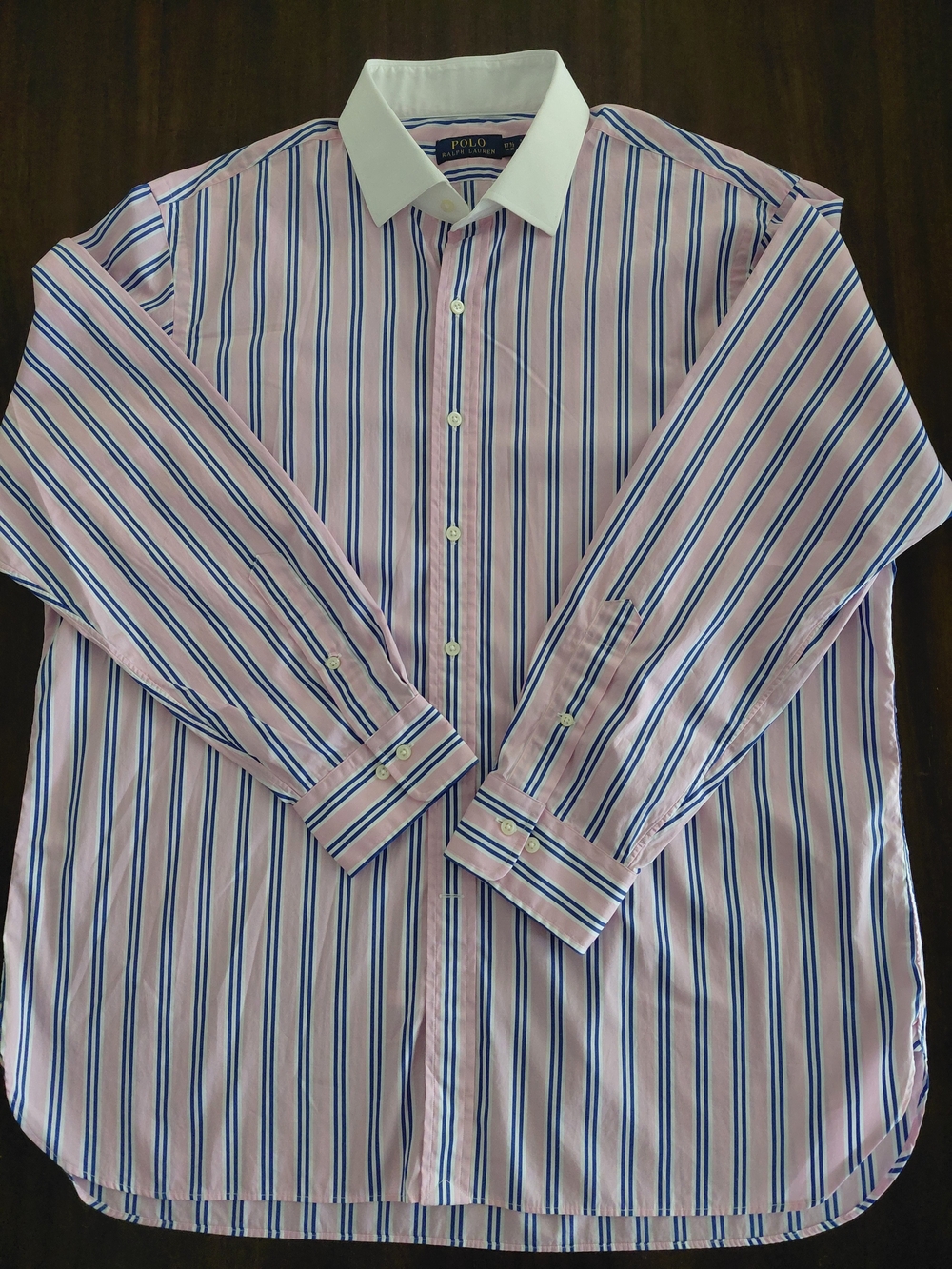 Polo by Ralph Lauren Pink and Blue Stripe Dress Shirt with White Collar